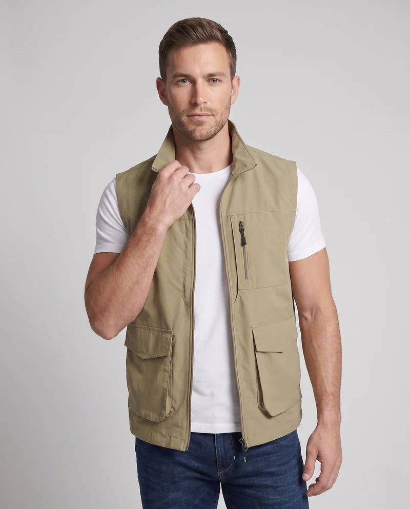 Herren Leichtgewicht Utility-Weste mit Stehkragen, mehreren Taschen und durchgehendem Reißverschluss Nord Taschen