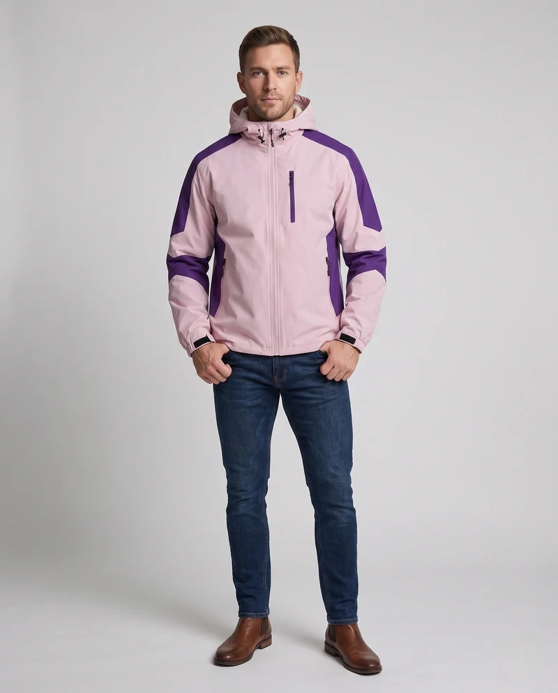 Leichte, wasserabweisende Herren-Hoodie-Softshell-Jacke mit Kontraststreifen und Brustreißverschluss Nord Taschen