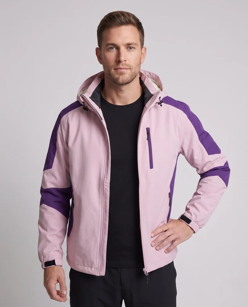 Leichte, wasserabweisende Herren-Hoodie-Softshell-Jacke mit Kontraststreifen und Brustreißverschluss Nord Taschen