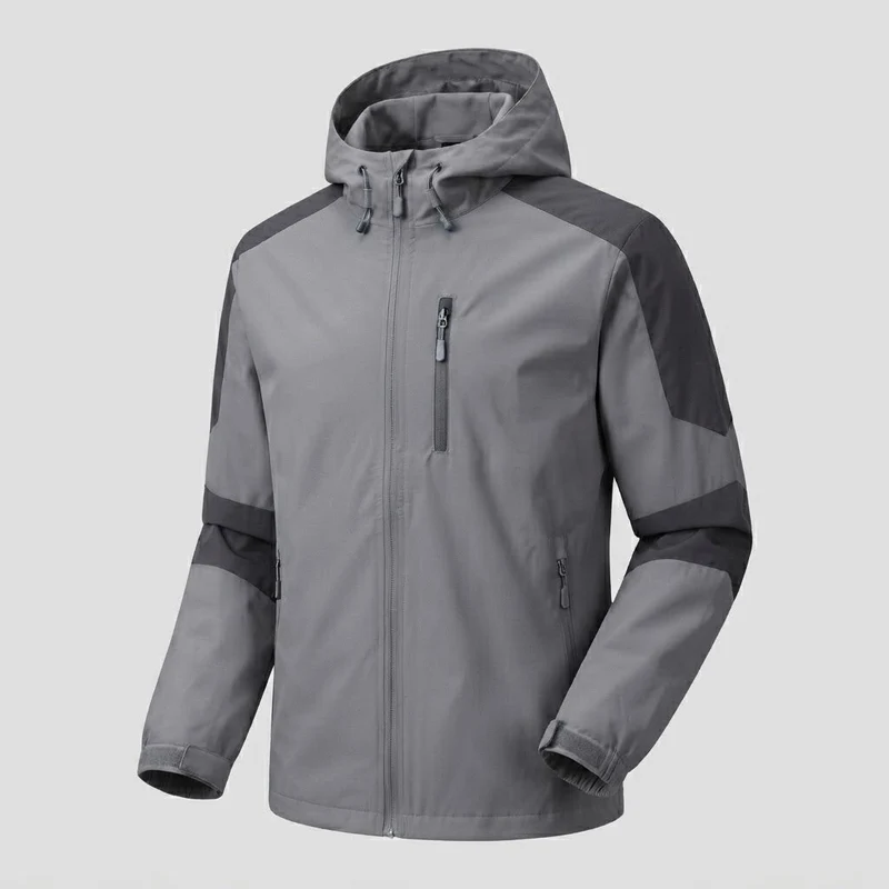 Leichte, wasserabweisende Herren-Hoodie-Softshell-Jacke mit Kontraststreifen und Brustreißverschluss Nord Taschen