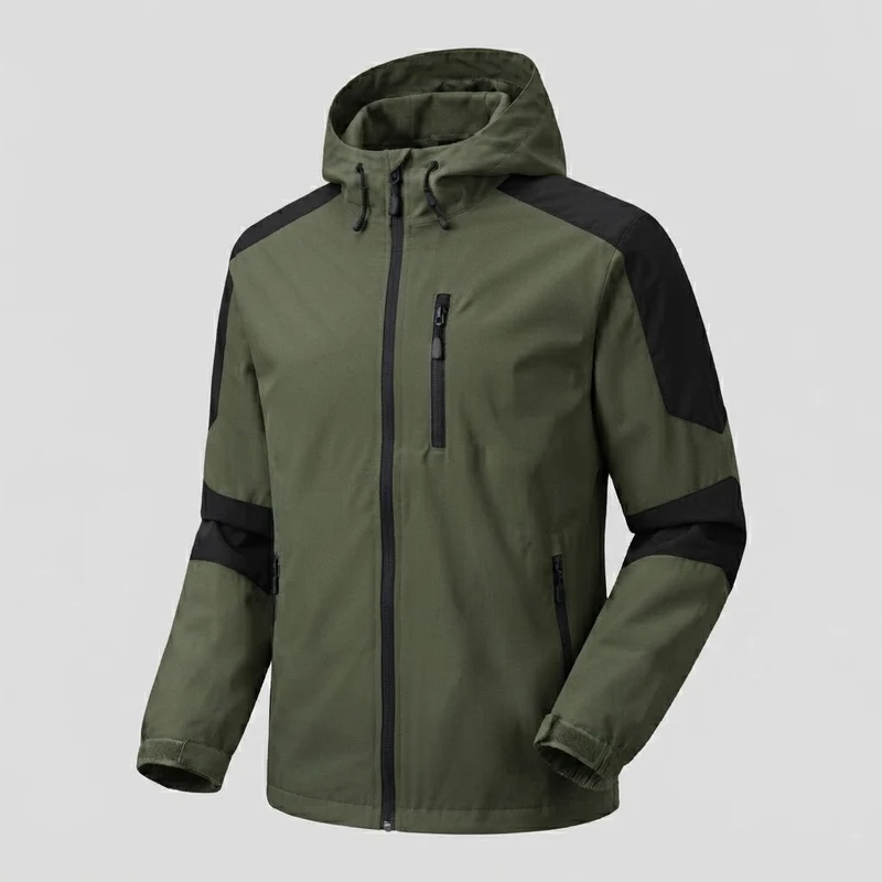 Leichte, wasserabweisende Herren-Hoodie-Softshell-Jacke mit Kontraststreifen und Brustreißverschluss Nord Taschen