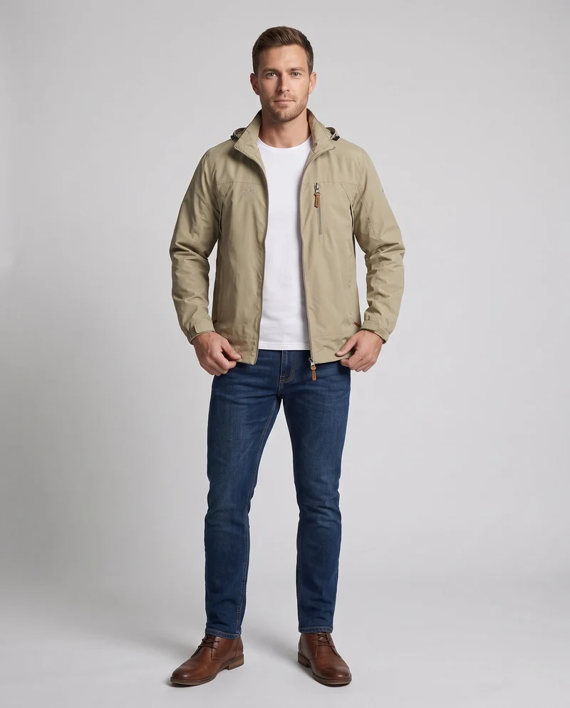 Leichte winddichte Herrenjacke mit Kapuze und Brustreißverschluss sowie verstaubarer Kapuze Nord Taschen