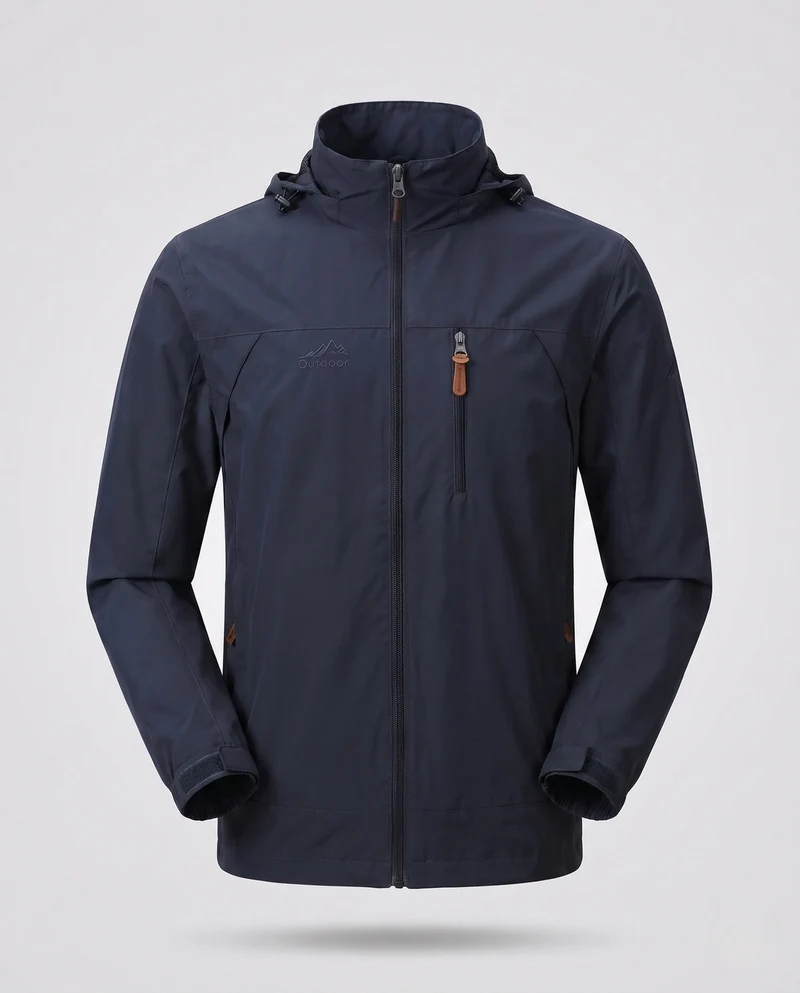 Leichte winddichte Herrenjacke mit Kapuze und Brustreißverschluss sowie verstaubarer Kapuze Nord Taschen
