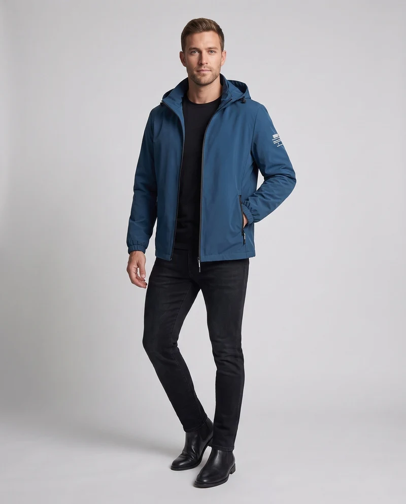 Herren leichte winddichte Kapuzenjacke mit wärmendem Fleece-Futter und mit Reißverschluss versehenen Taschen Nord Taschen