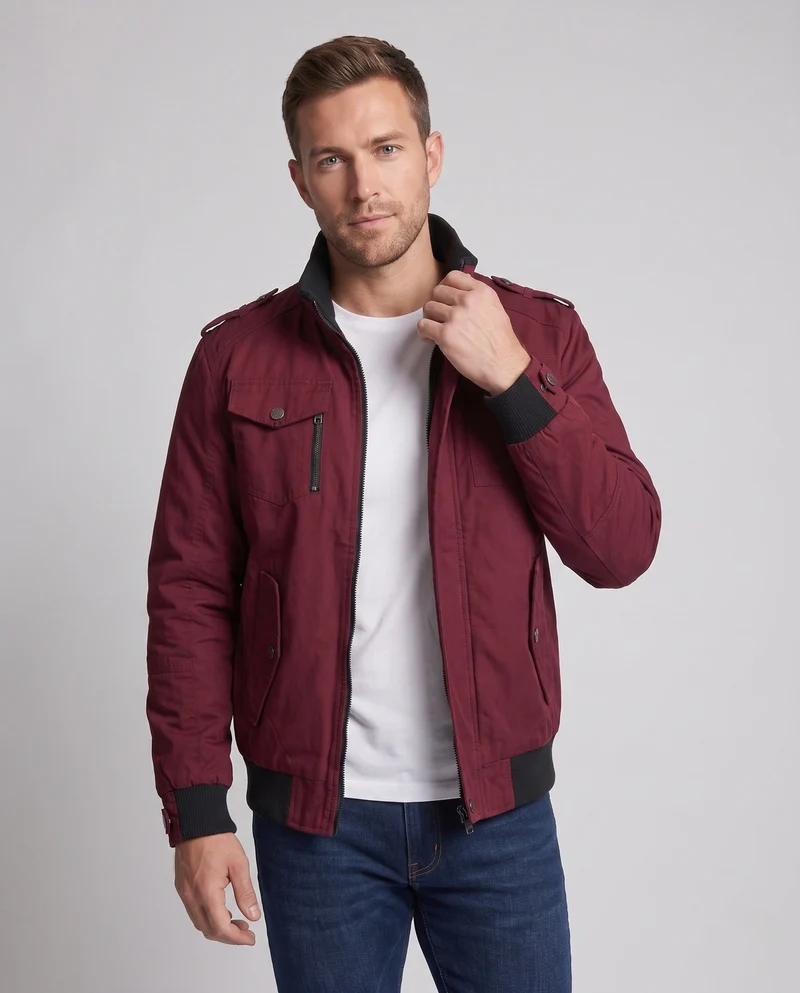 Herren Leichter Baumwoll-Canvas-Blouson mit Karofutter und gerippten Bündchen Nord Taschen