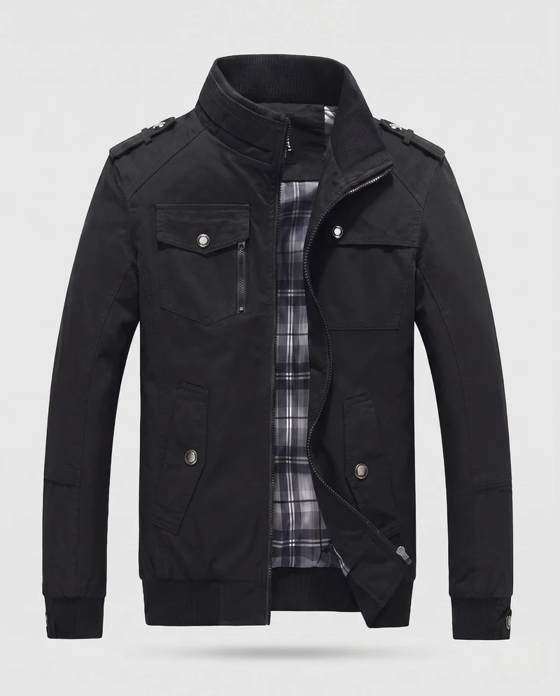 Herren Leichter Baumwoll-Canvas-Blouson mit Karofutter und gerippten Bündchen Nord Taschen