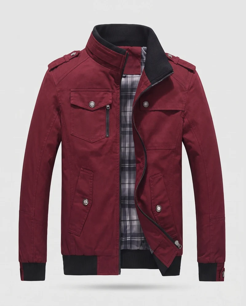 Herren Leichter Baumwoll-Canvas-Blouson mit Karofutter und gerippten Bündchen Nord Taschen
