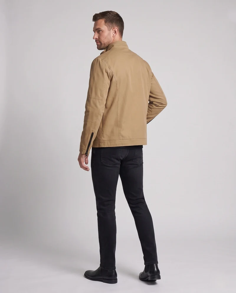 Herren leichte Baumwollmischung Utility-Jacke mit Stehkragen und Reißverschluss Nord Taschen