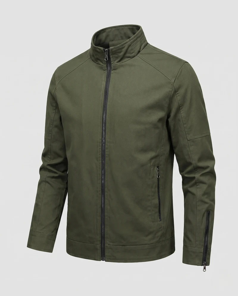 Herren leichte Baumwollmischung Utility-Jacke mit Stehkragen und Reißverschluss Nord Taschen