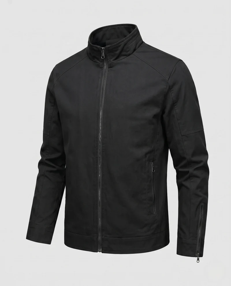 Herren leichte Baumwollmischung Utility-Jacke mit Stehkragen und Reißverschluss Nord Taschen