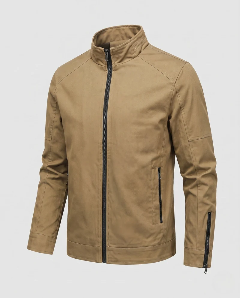 Herren leichte Baumwollmischung Utility-Jacke mit Stehkragen und Reißverschluss Nord Taschen