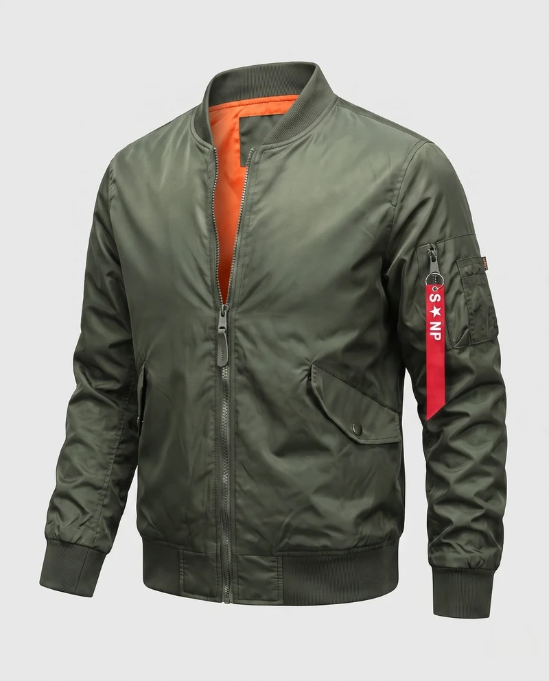 Leichte Bomberjacke für Herren im Aviator-Stil mit kontrastierendem Innenfutter und Armtasche Nord Taschen