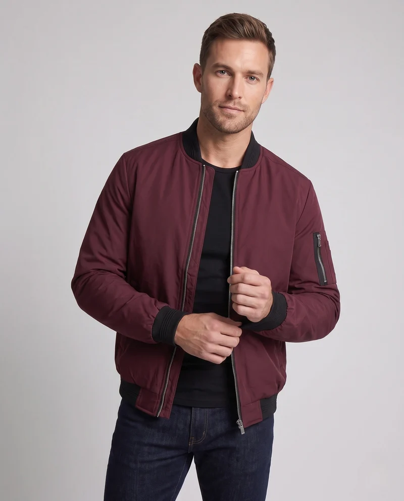Herren Leichte Bomberjacke mit Rippenbündchen, Armtasche und winddichter Oberfläche Nord Taschen
