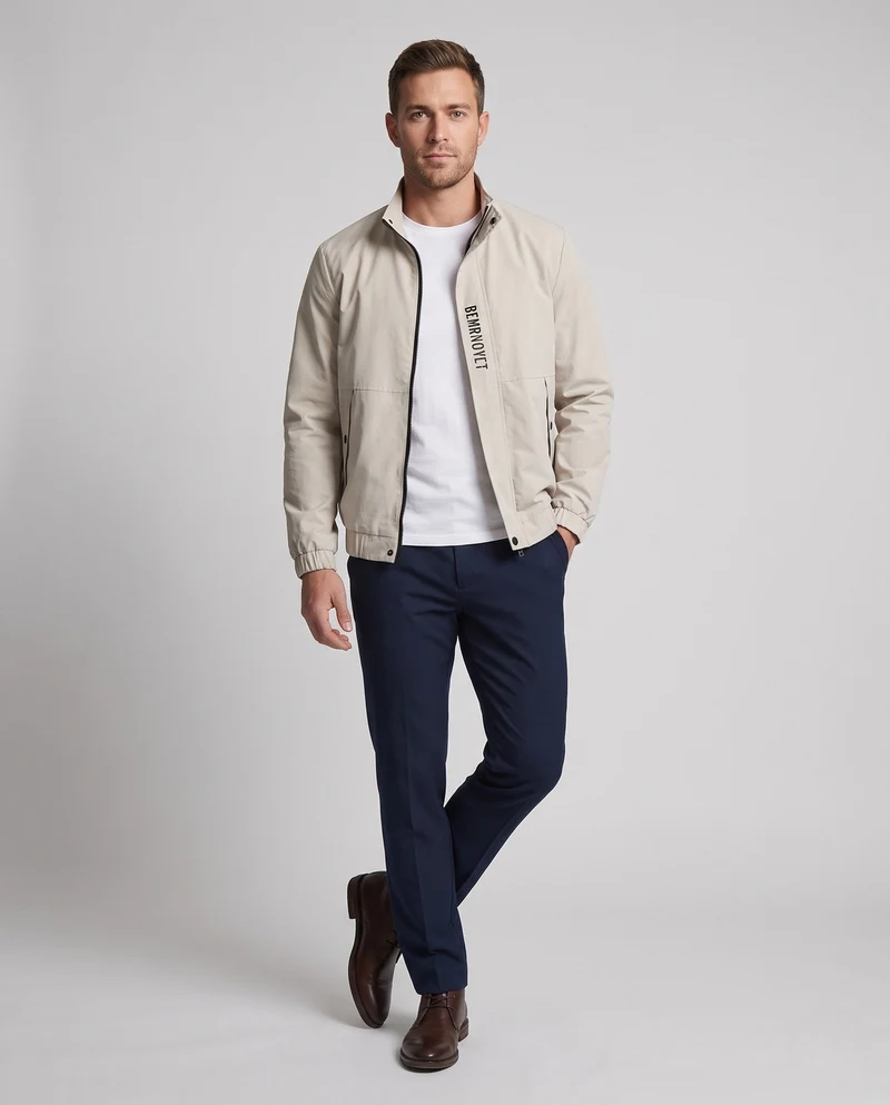 Leichte Harrington-Jacke für Herren mit Stehkragen, Reißverschluss, Klappentaschen und elastischem Saum Nord Taschen