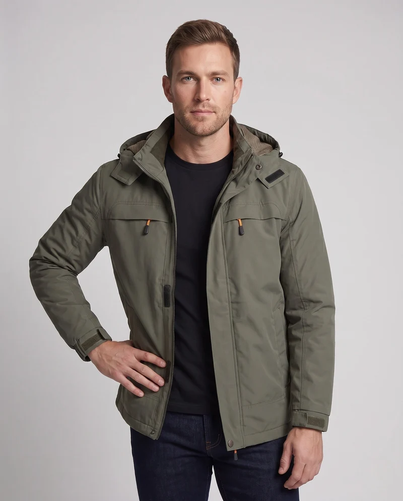 Herren Leichte Kapuzenjacke aus Baumwollcanvas mit verdecktem Reißverschluss und Brustreißverschlüssen Nord Taschen