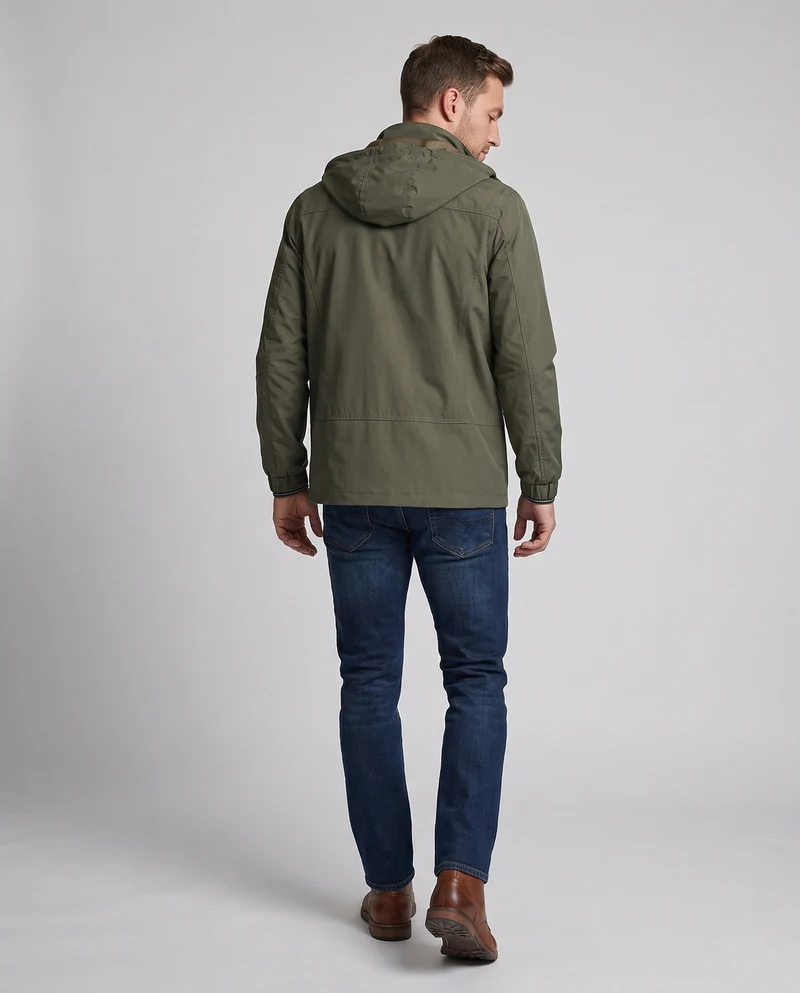 Herren Leichte Kapuzenjacke aus Baumwollcanvas mit verdecktem Reißverschluss und Brustreißverschlüssen Nord Taschen