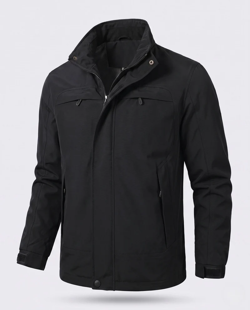 Herren Leichte Kapuzenjacke aus Baumwollcanvas mit verdecktem Reißverschluss und Brustreißverschlüssen Nord Taschen