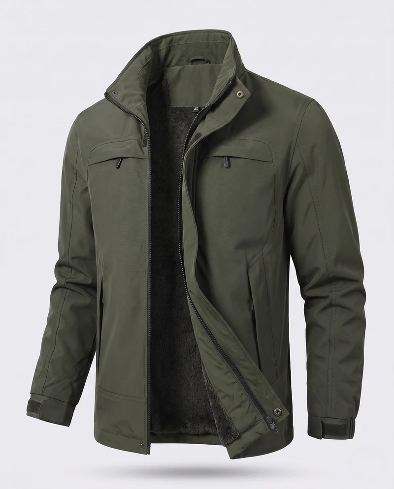 Herren Leichte Kapuzenjacke aus Baumwollcanvas mit verdecktem Reißverschluss und Brustreißverschlüssen Nord Taschen
