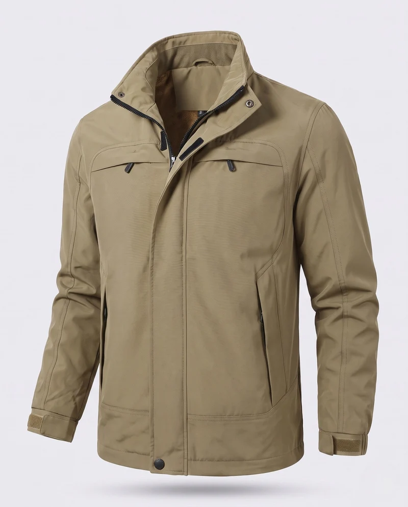 Herren Leichte Kapuzenjacke aus Baumwollcanvas mit verdecktem Reißverschluss und Brustreißverschlüssen Nord Taschen