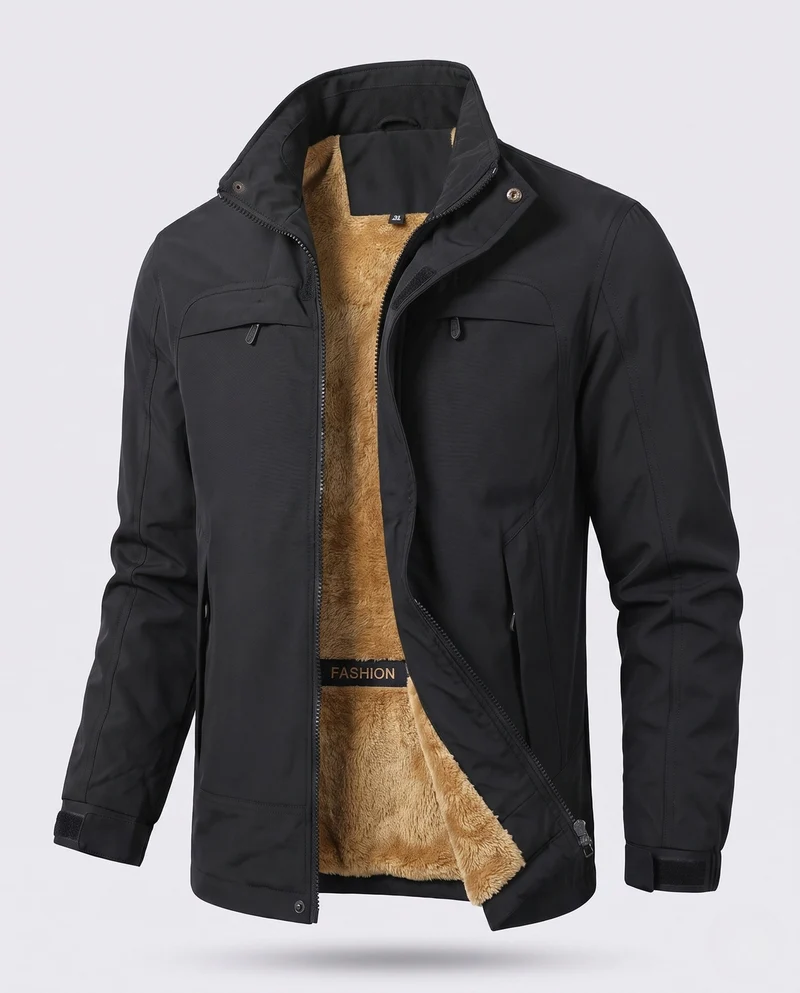 Herren Leichte Kapuzenjacke aus Baumwollcanvas mit verdecktem Reißverschluss und Brustreißverschlüssen Nord Taschen