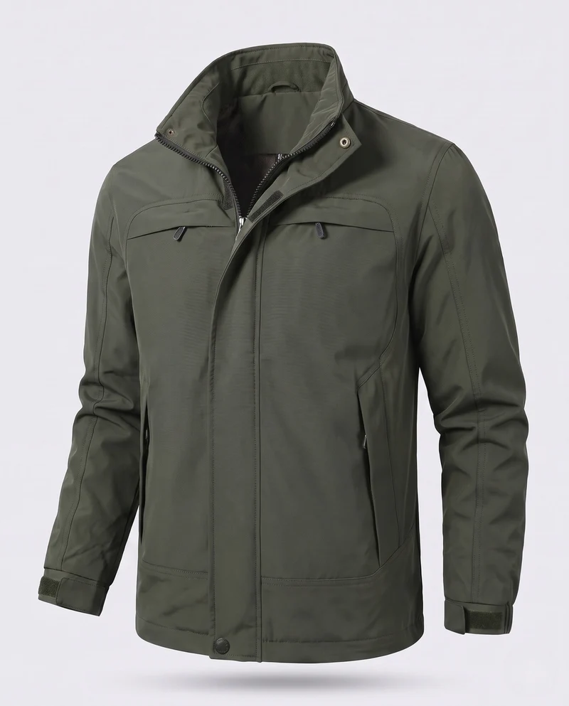 Herren Leichte Kapuzenjacke aus Baumwollcanvas mit verdecktem Reißverschluss und Brustreißverschlüssen Nord Taschen