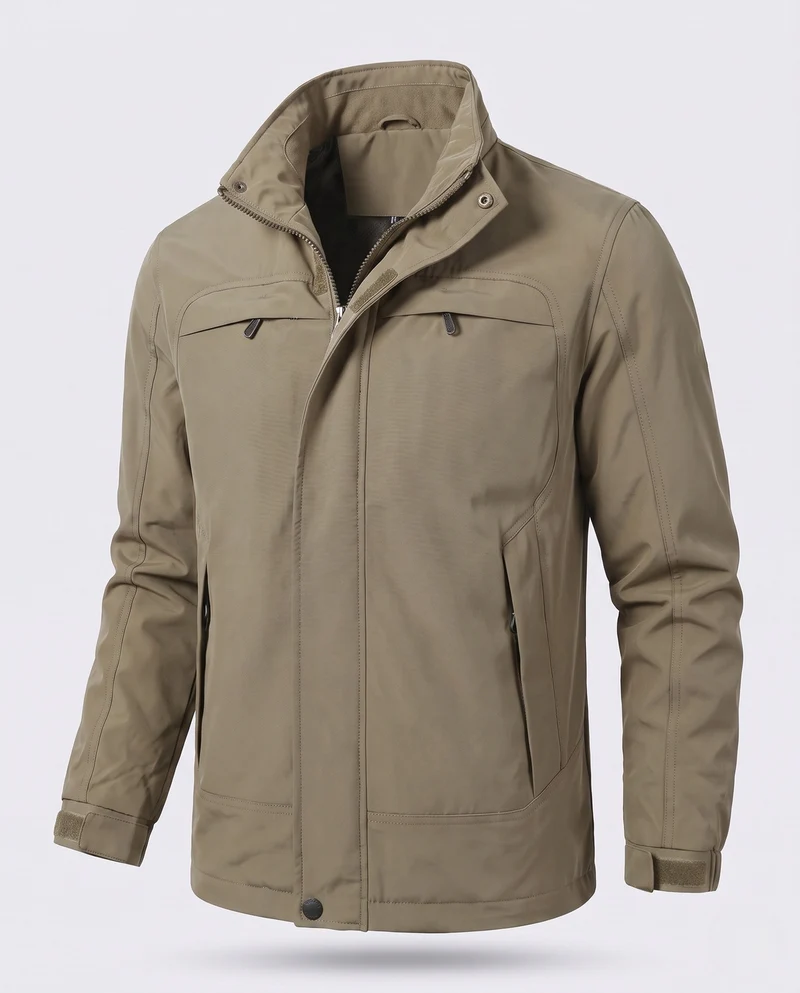 Herren Leichte Kapuzenjacke aus Baumwollcanvas mit verdecktem Reißverschluss und Brustreißverschlüssen Nord Taschen