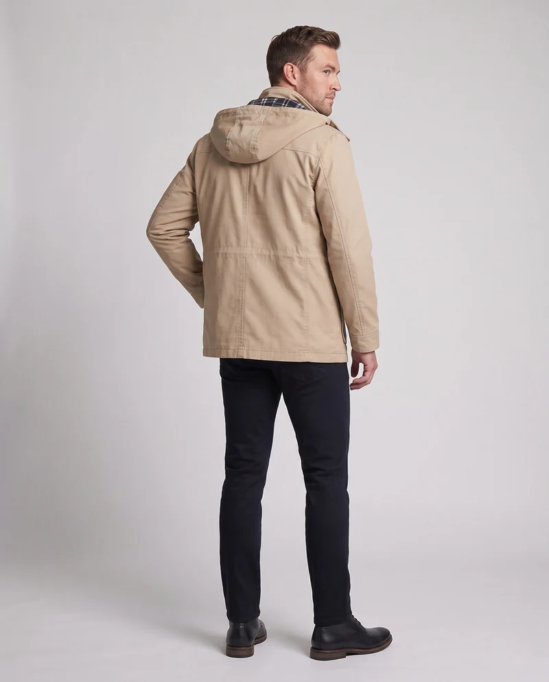 Herren leichtgewichtige Kapuzen-Canvas-Parka mit Zugband, Klappentaschen und Reißverschlusstasche auf der Brust Nord Taschen