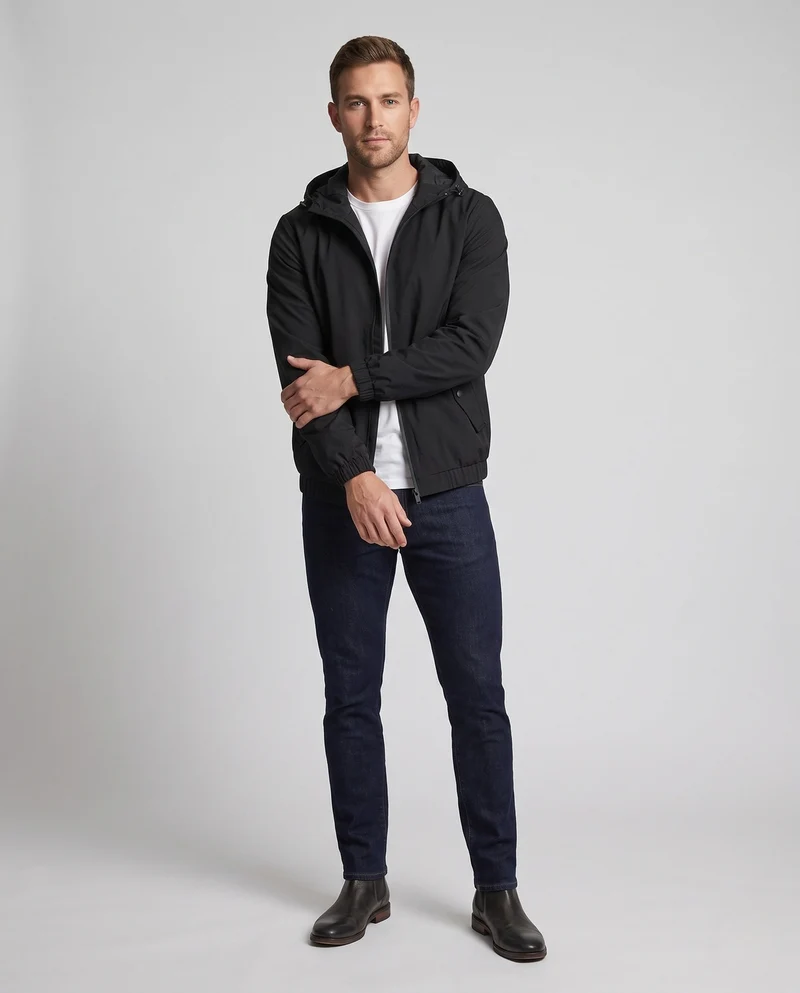 Leichte Herren-Hoodie-Windjacke mit elastischen Bündchen und verdecktem Reißverschluss Nord Taschen