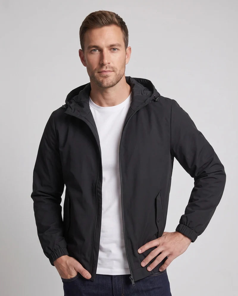 Leichte Herren-Hoodie-Windjacke mit elastischen Bündchen und verdecktem Reißverschluss Nord Taschen