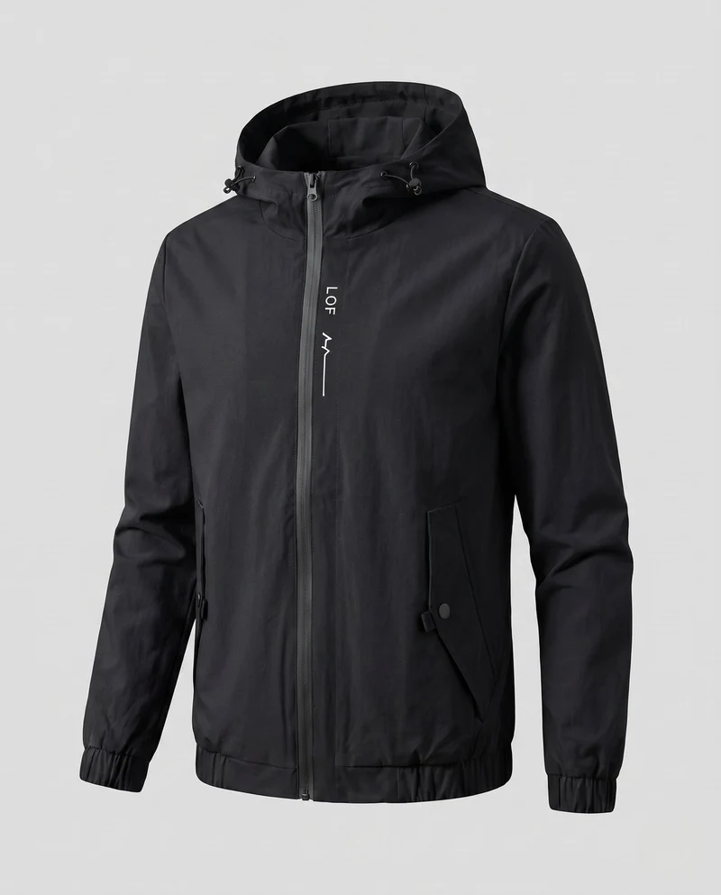 Leichte Herren-Hoodie-Windjacke mit elastischen Bündchen und verdecktem Reißverschluss Nord Taschen