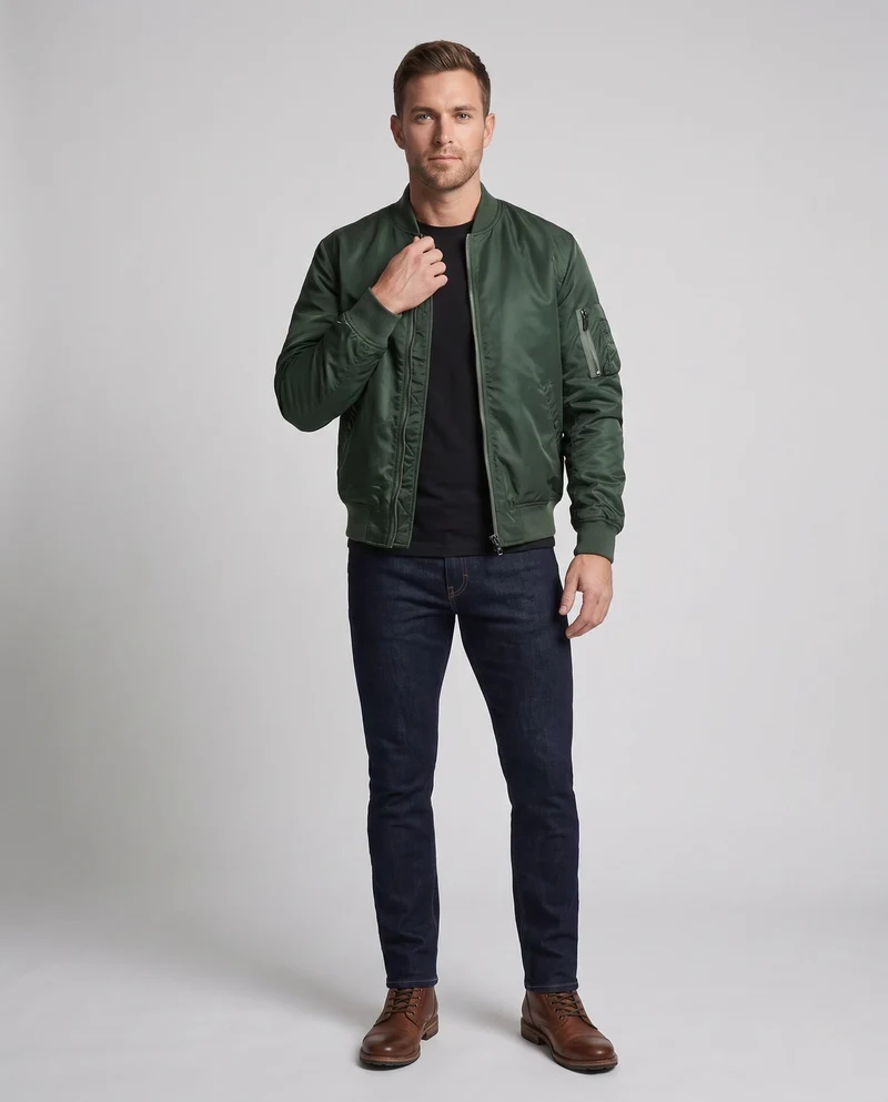 Herren Leichte Nylon Aviator Bomber mit Arm Tasche und Zwei-Wege Reißverschluss Nord Taschen