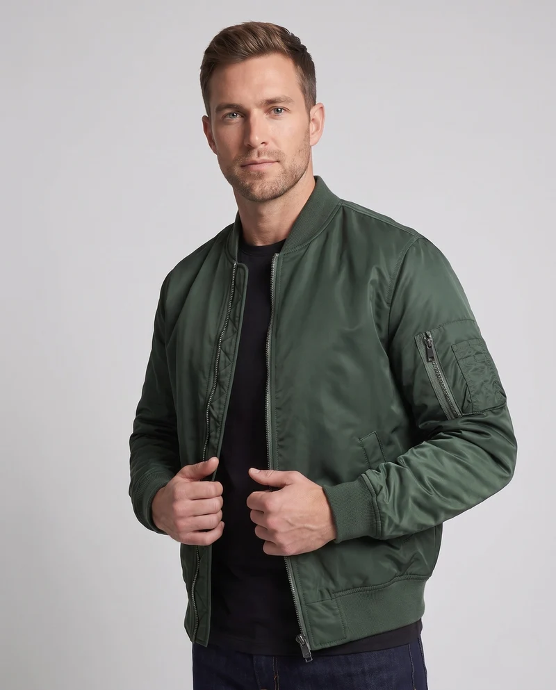Herren Leichte Nylon Aviator Bomber mit Arm Tasche und Zwei-Wege Reißverschluss Nord Taschen