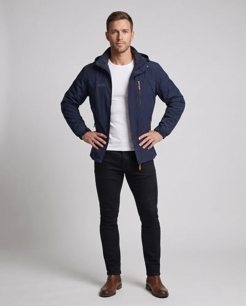 Herren Leichte Softshell Feldjacke mit Kapuze, wasserabweisend und Brustreißverschluss Nord Taschen