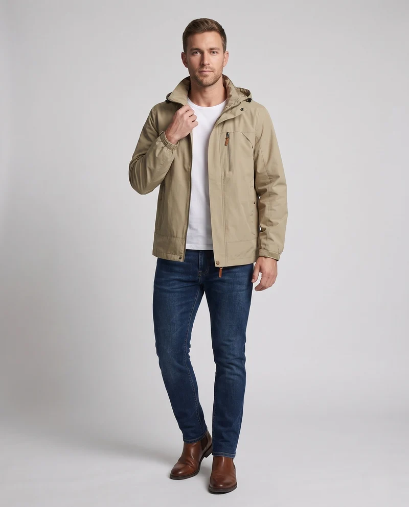 Leichte urbane Herren Zipper Blouson mit Reißverschluss auf der Brust und elastischen Bündchen Nord Taschen