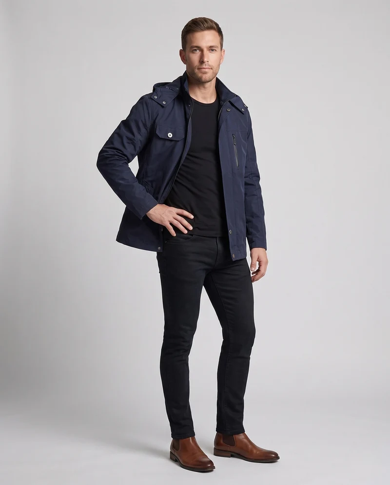 Herren leichte wasserabweisende Kapuzen-Canvas-Parka mit verdecktem Druckknopfleisten und Reißverschluss-Brusttasche Nord Taschen