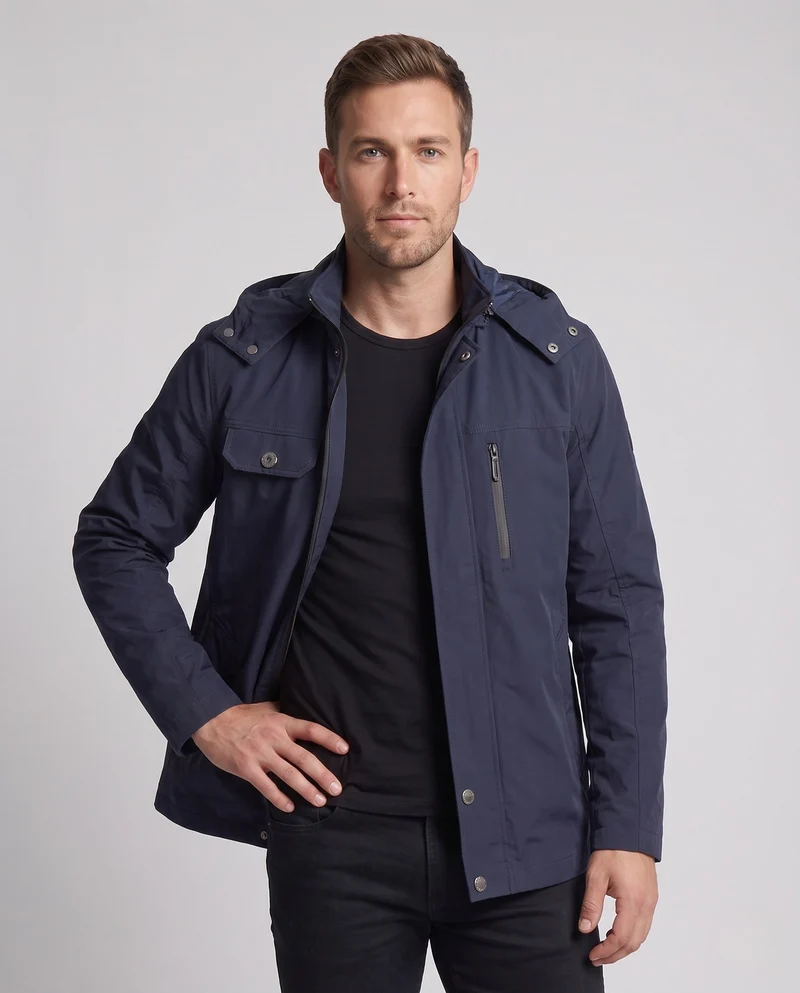 Herren leichte wasserabweisende Kapuzen-Canvas-Parka mit verdecktem Druckknopfleisten und Reißverschluss-Brusttasche Nord Taschen