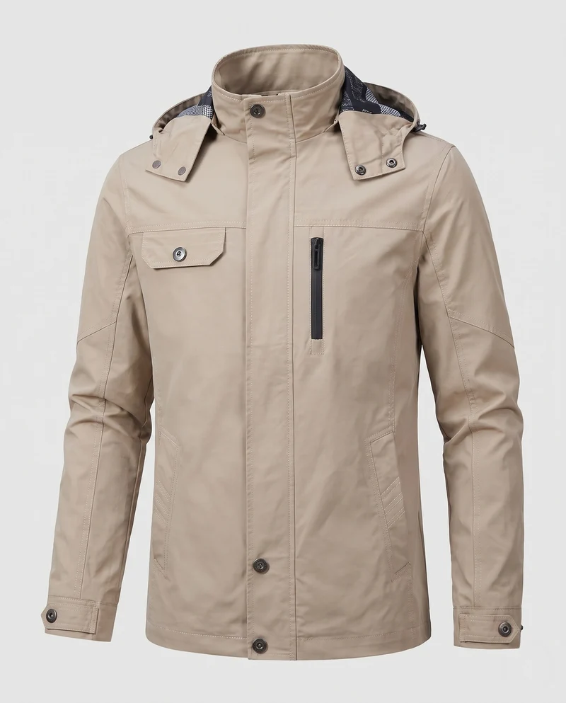 Herren leichte wasserabweisende Kapuzen-Canvas-Parka mit verdecktem Druckknopfleisten und Reißverschluss-Brusttasche Nord Taschen
