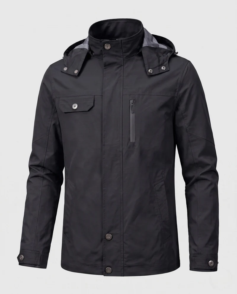 Herren leichte wasserabweisende Kapuzen-Canvas-Parka mit verdecktem Druckknopfleisten und Reißverschluss-Brusttasche Nord Taschen