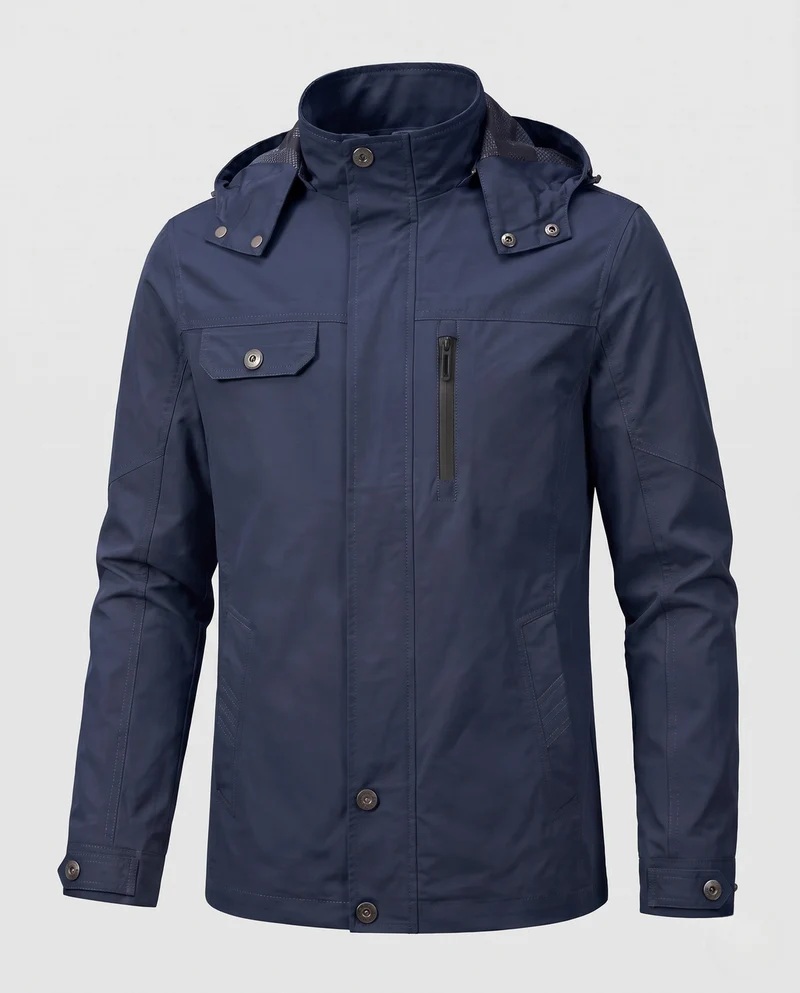 Herren leichte wasserabweisende Kapuzen-Canvas-Parka mit verdecktem Druckknopfleisten und Reißverschluss-Brusttasche Nord Taschen