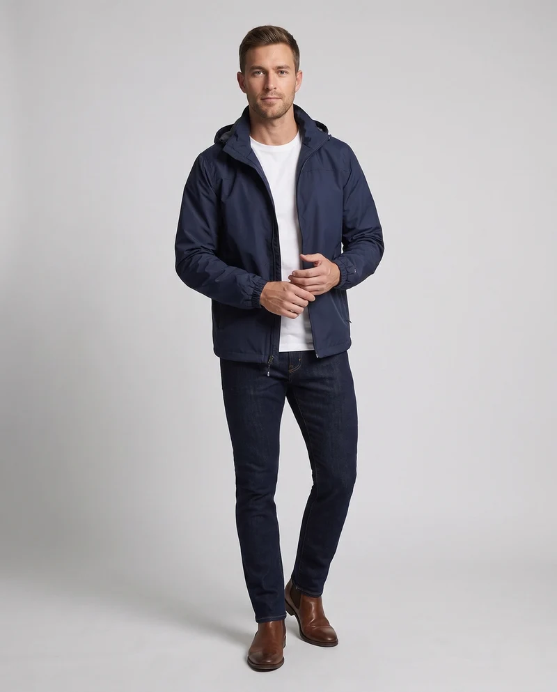 Leichte winddichte Herrenjacke mit verstellbarer Sturmkapuze und elastischen Ärmelbündchen Nord Taschen