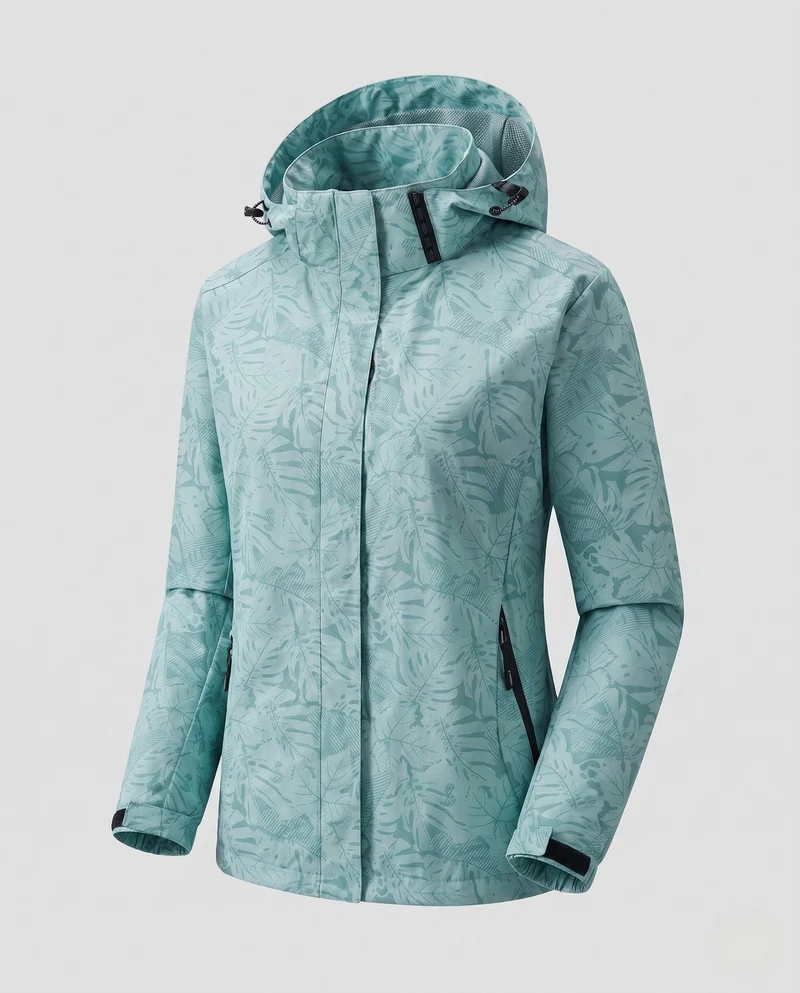 Damen Atmungsaktive Funktionsjacke mit Verstellbarem Kapuzen Design Nord Taschen