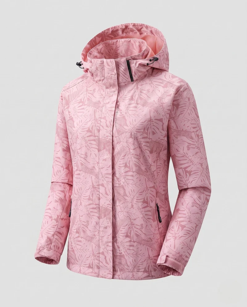 Damen Atmungsaktive Funktionsjacke mit Verstellbarem Kapuzen Design Nord Taschen