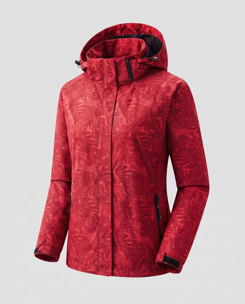 Damen Atmungsaktive Funktionsjacke mit Verstellbarem Kapuzen Design Nord Taschen