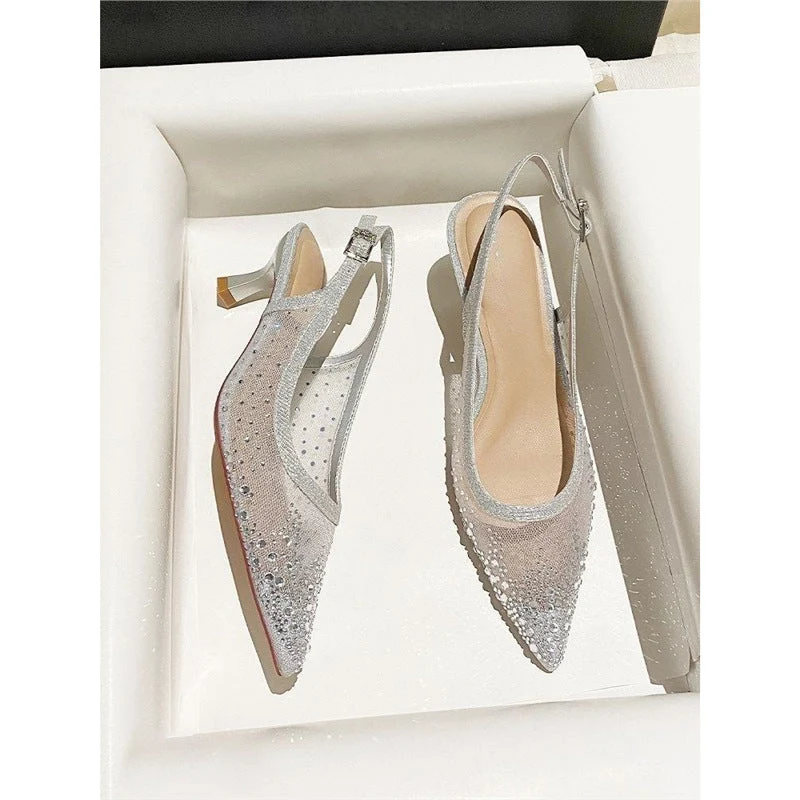 Damen elegante Slingback-Pumps mit funkelndem Netzdesign
