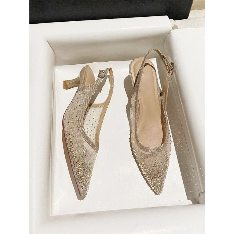 Damen elegante Slingback-Pumps mit funkelndem Netzdesign