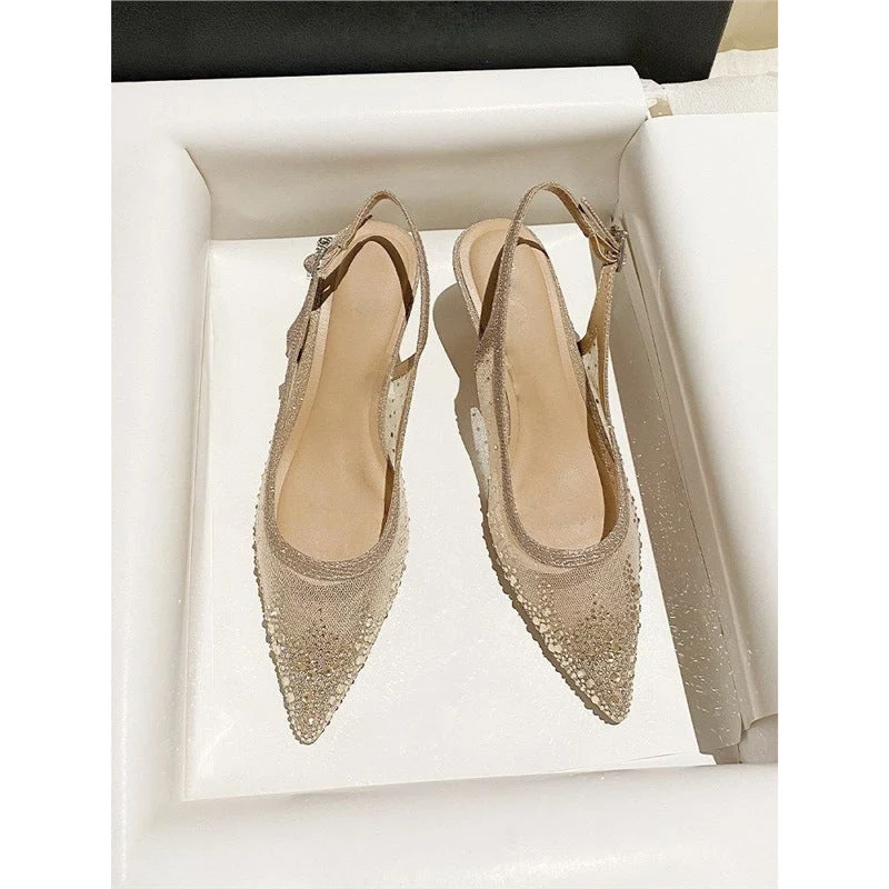 Damen elegante Slingback-Pumps mit funkelndem Netzdesign
