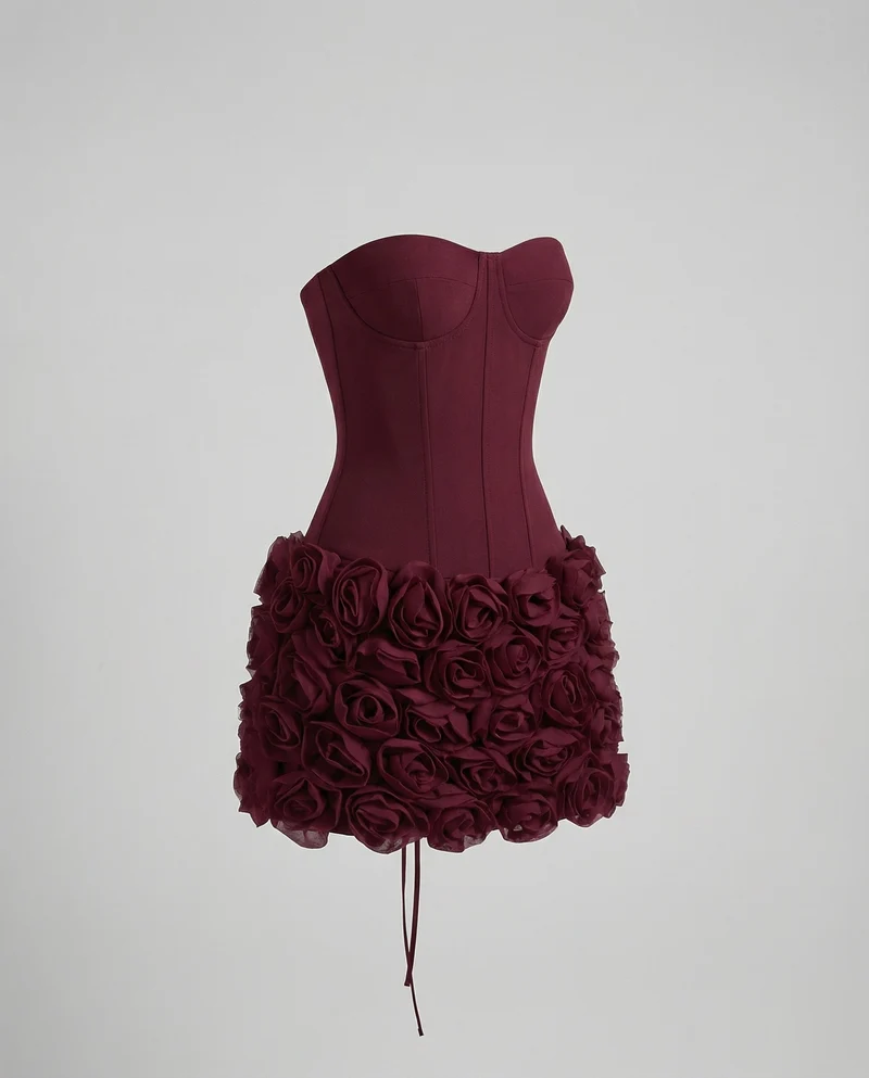 Damen Korsett-Minikleid mit 3D-Rosenrock