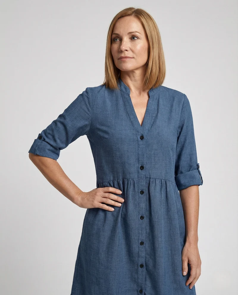 Damen Hemdblusenkleid Chambray kurz