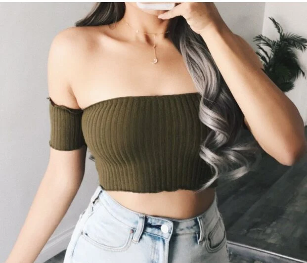 Damen Off-Shoulder Crop-Top aus Rippenstrick Nord Taschen
