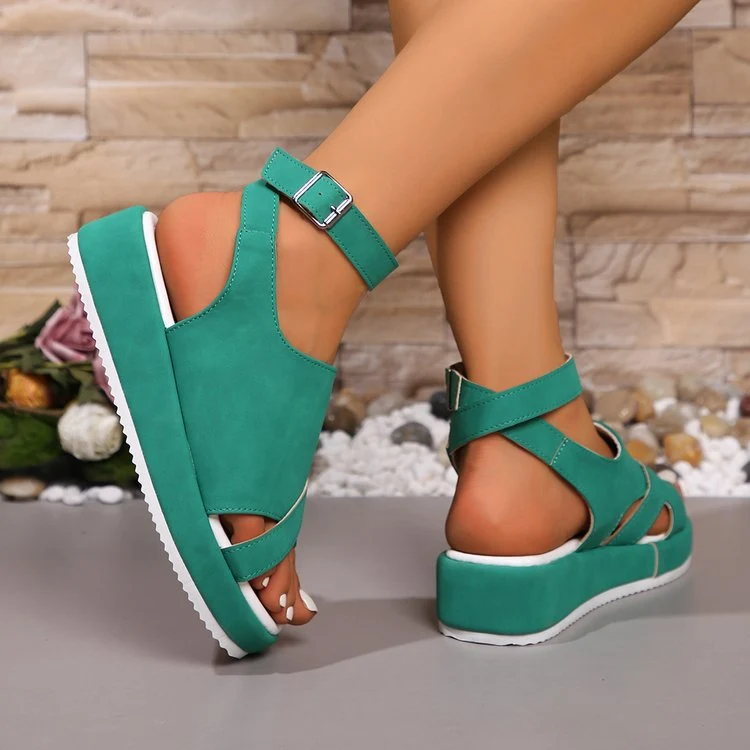Damen Komfortable Wedge-Sandaletten mit doppeltem Riemendesign
